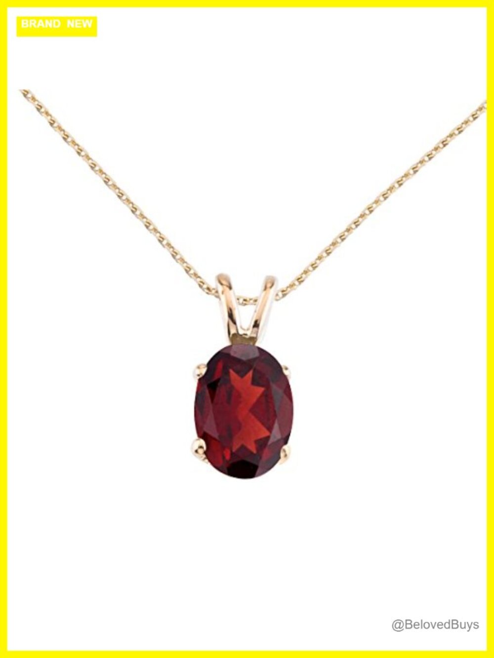 14k Yellow Gold Oval Garnet Pendant Necklace 18 Inch Chain